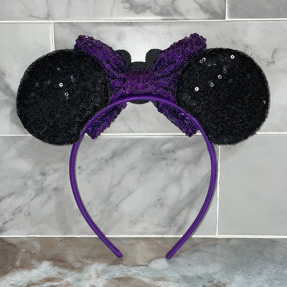 Mickey as Jack Skellington Minnie Mouse Sequin Ears Bow Headband Ghosts NBC NEW